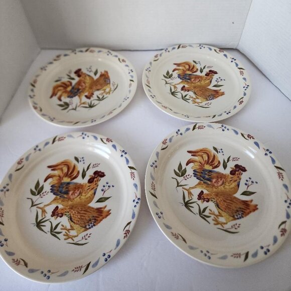 Corelle COUNTRY MORNING Rooster Chicken Lunch Salad Dessert Plates 8.5” Set Of 4 - Picture 1 of 3